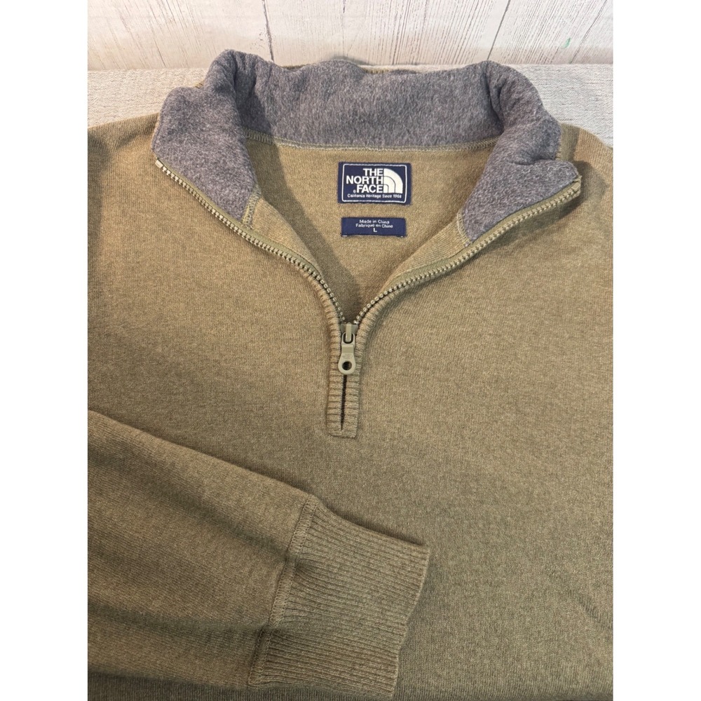 The North Face Mens Quarter Zip Sweater Olive Green Wool Blend Mock Neck Large
